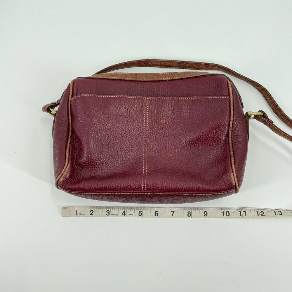 Vintage Liz Claiborne Burgundy Pebbled Leather Crossbody Bag Pockets Zipper - Picture 5 of 10